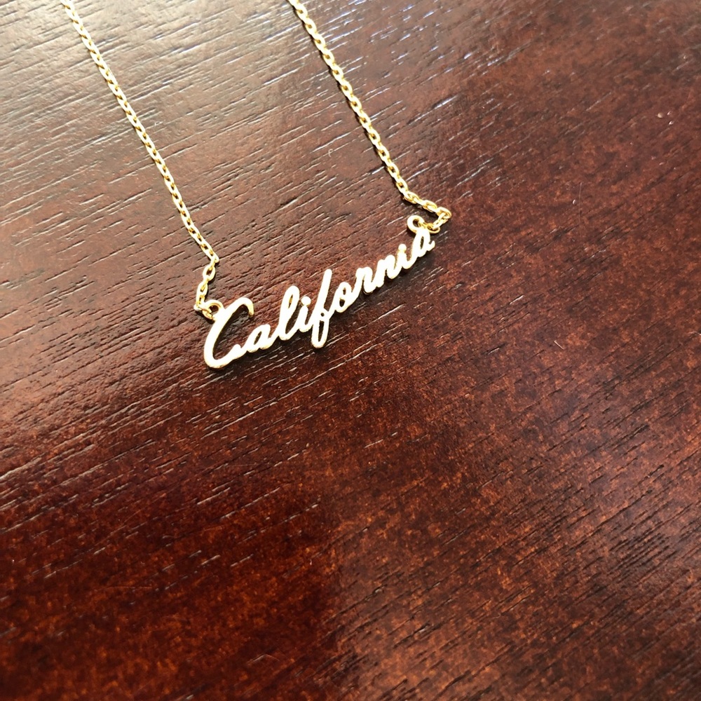Gold California Text Pendant Necklace